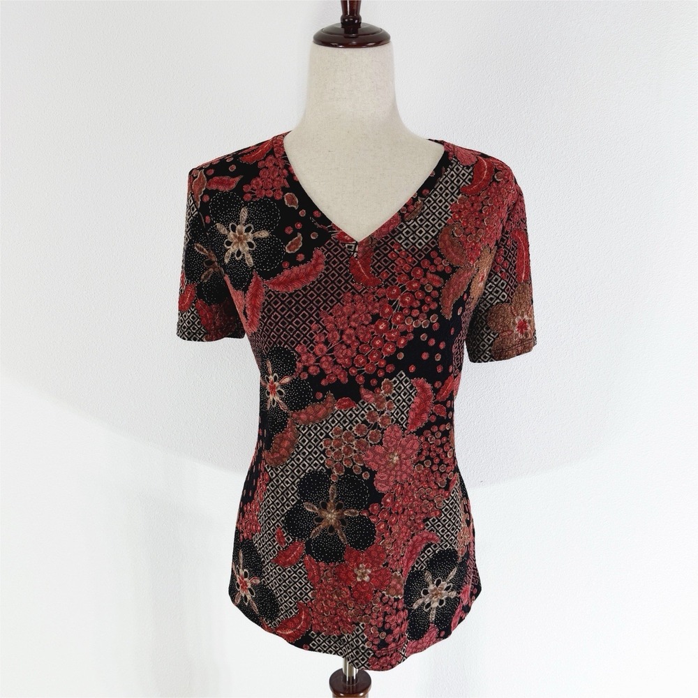 White Stag Top Womens Medium Red Asian Print Fairy Grunge Festival Retro 90s Y2K